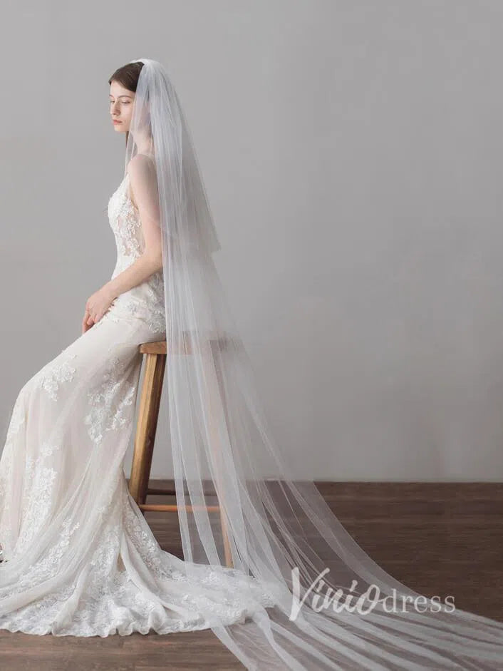 Ivory Tulle Wedding Veils Bridal Cathedral Veil AC1213-Bridal Veil 2025 -Viniodress-Ivory-