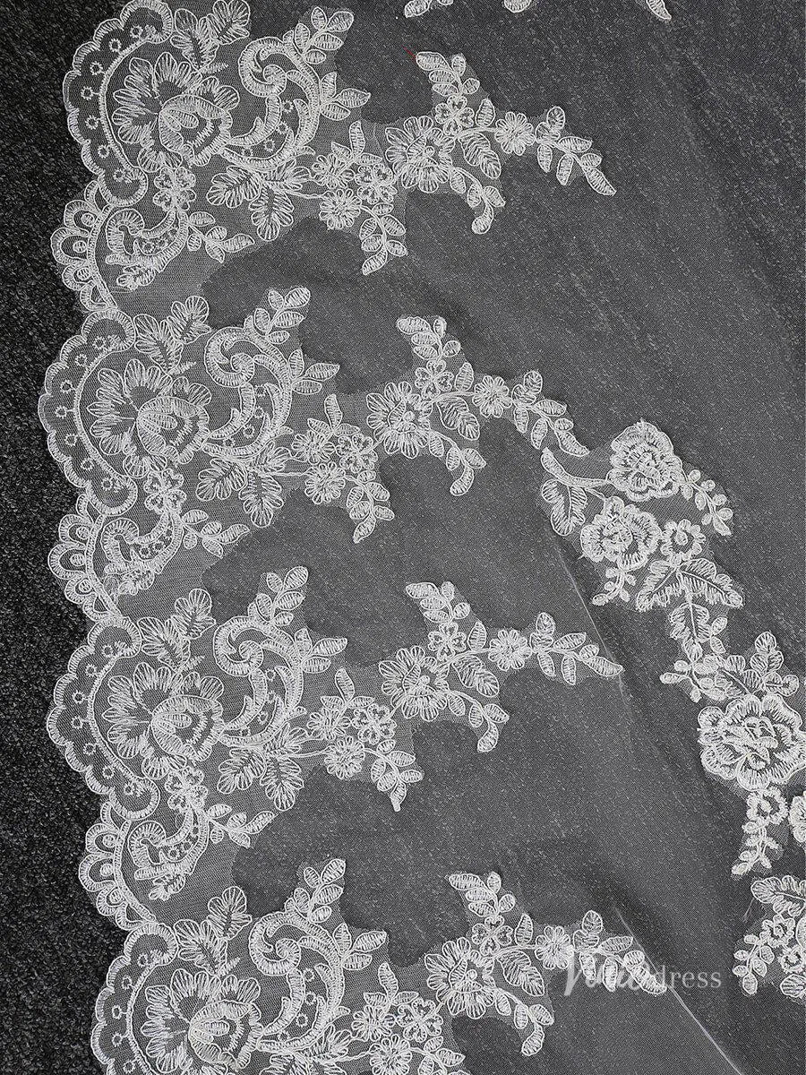 Lace Appliqued Cathedral Veil with Blusher Viniodress-Bridal Veil 2025 -Viniodress-Ivory-