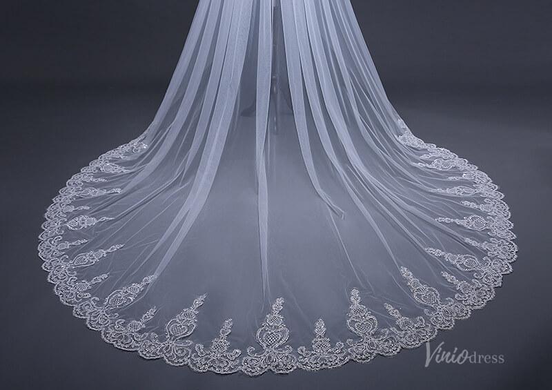 Lace Appliqued Cathedral Veil with Blusher Viniodress TS17120-Bridal Veil 2025 -Viniodress-Ivory-