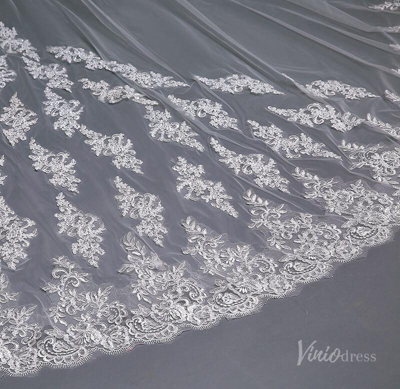 Lace Cathedral Veil with Blusher Viniodress TS17102-Bridal Veil 2025 -Viniodress-Ivory-