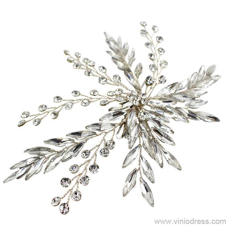Laurel Leaf Crystal Bridal Hair Clip Viniodress AC1127-Headpieces 2025 -Viniodress-Silver-