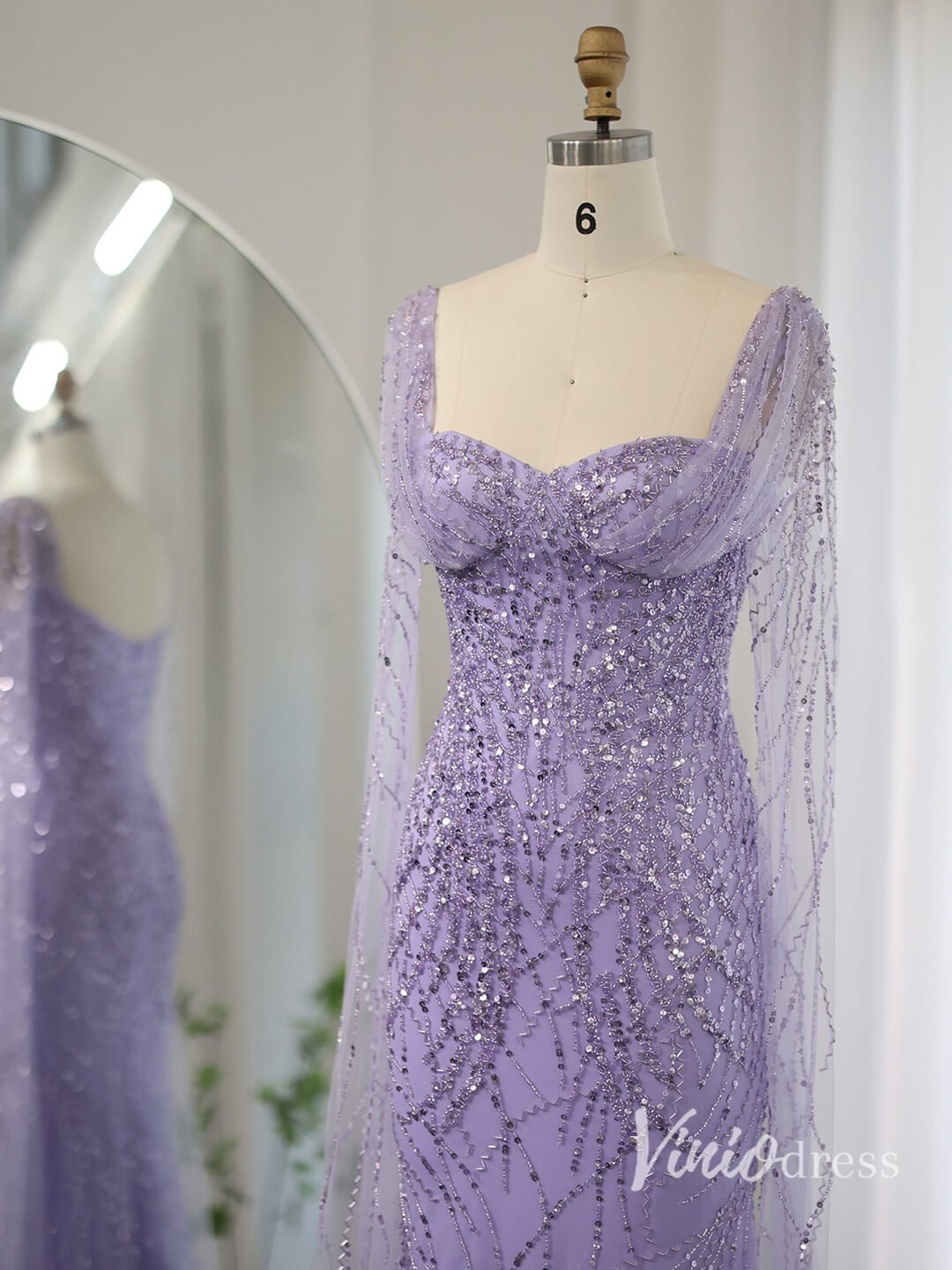 Lavender Beaded Mermaid Evening Dresses Extra Long Sleeve Pageant Dress AD1152-Evening Dresses 2025 -Viniodress-Lavender-US 2-