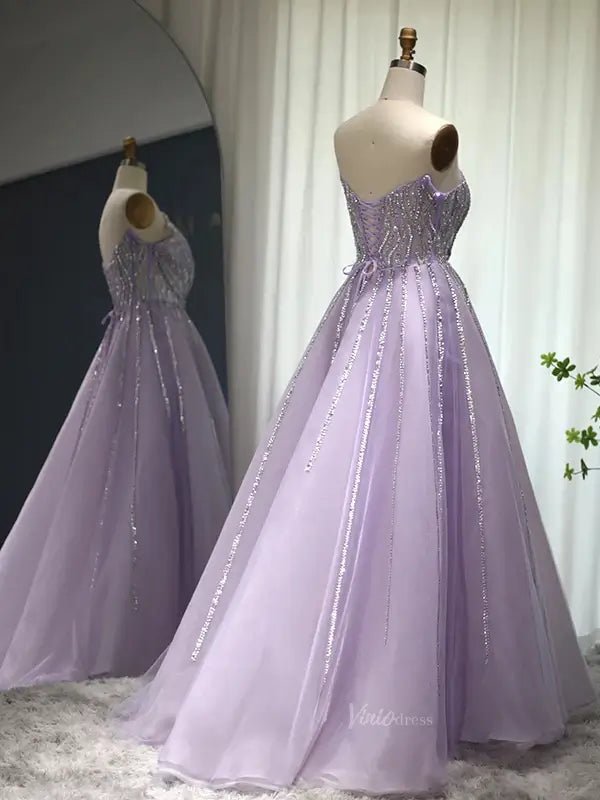 Lavender Beaded Prom Dresses A-Line Strapless Formal Dresses FD3004-Evening Dresses 2025 -Viniodress-Lilac-US 2-