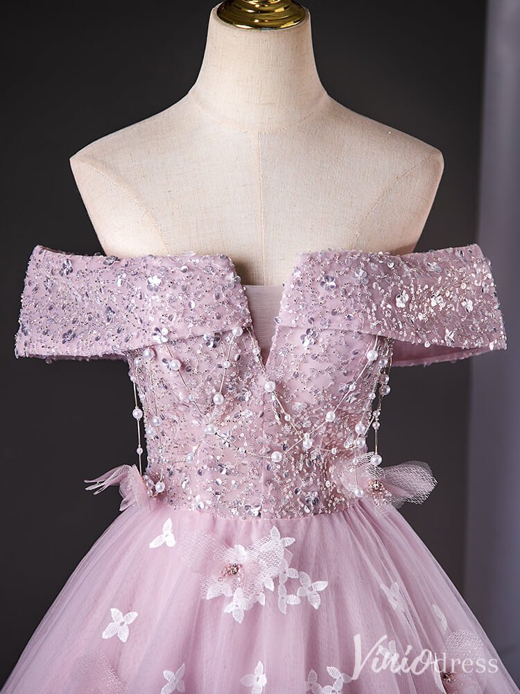 Lavender Off the Shoulder Quinceanera Dresses Lace Applique Ball Gown AD1380-prom dresses 2025 -Viniodress-Pink-Custom Size-