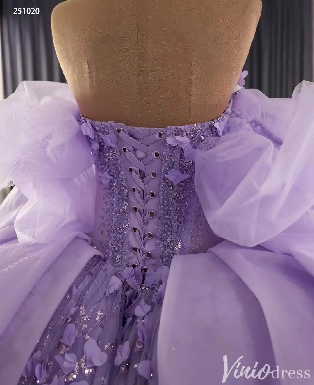 Lavender Quinceañera Dress with 3D Floral Appliqué and Beaded Corset – Style 251020-Quinceanera Dresses 2025 -Viniodress-Lavender-Custom Size-