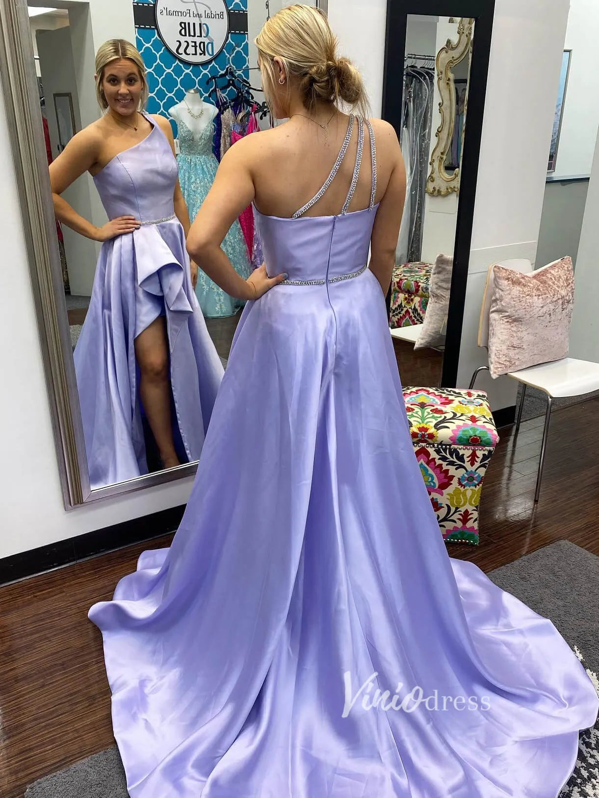 Lavender Satin Prom Dresses One Shoulder Formal Gown fd2716-prom dresses 2025 -Viniodress-Lavender-Custom Size-