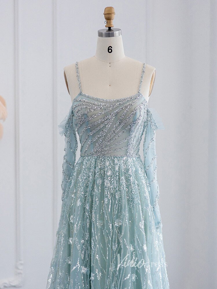 Lavender Shimmer Lace Prom Dresses Spaghetti Strap Evening Dress 20079-Evening Dresses 2025 -Viniodress-Lavender-US 2-