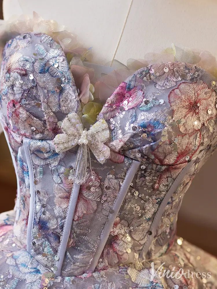 Lavender Sparkly Floral Homecoming Dress with Sweetheart Neckline & Overskirt - BJ073-prom dresses 2025 -Viniodress-Lavender-Custom Size-