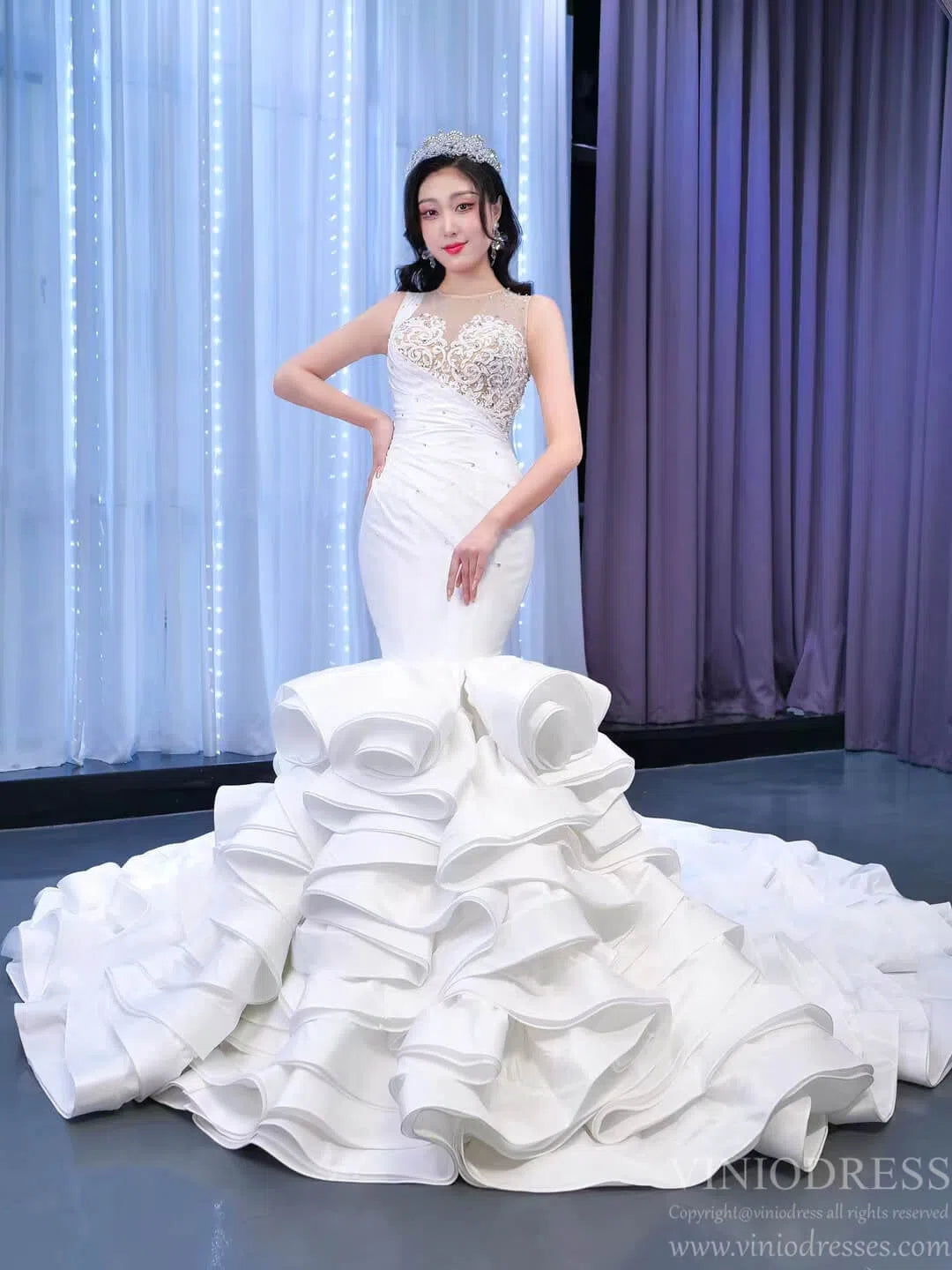 Layered Mermaid Wedding Dress Beaded 67413 Viniodress Layered Mermaid Wedding Dress Beaded 67413 Viniodress