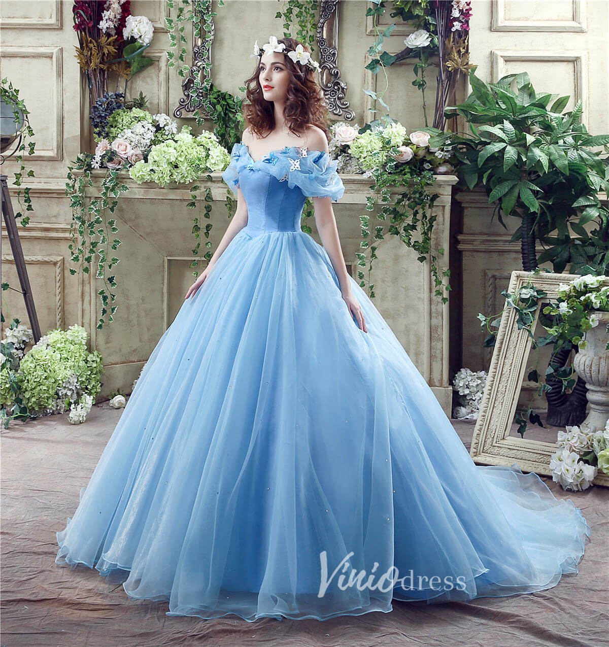 Light Blue Off the Shoulder Prom Dresses A-Line Tulle Formal Gown FD3153-prom dresses 2025 -Viniodress-Light Blue-Custom Size-