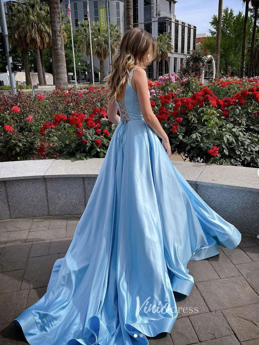 Light Blue Prom Dresses A-Line Satin Evening Dress FD3067 Viniodress Light Blue Prom Dresses A-Line Satin Evening Dress FD3067 Viniodress