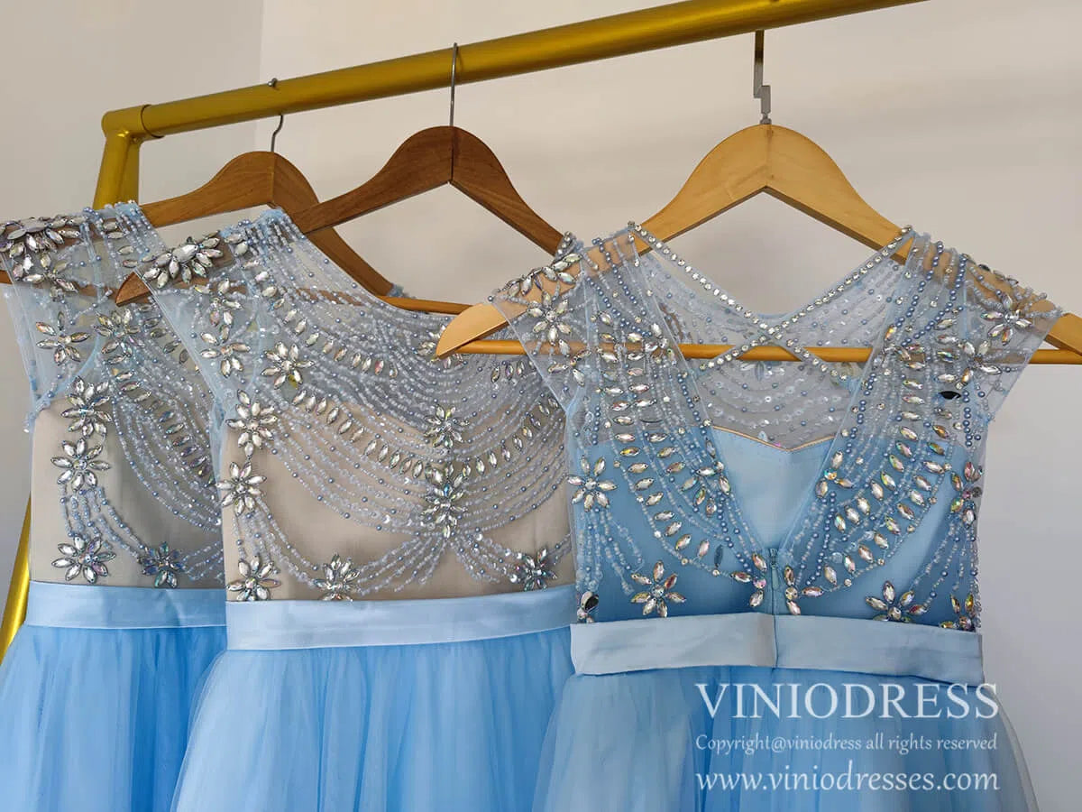 Light Blue Rhinestone Beaded Flower Girl Dresses GL1028-flower girl dresses 2025 -Viniodress-Light Blue-Custom Size-