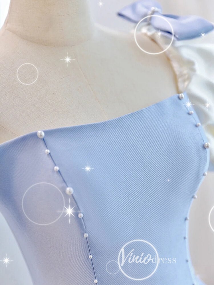 Light Blue Satin Prom Dresses Puffed Sleeve Formal Gown FD3247-prom dresses 2025 -Viniodress-Light Blue-Custom Size-