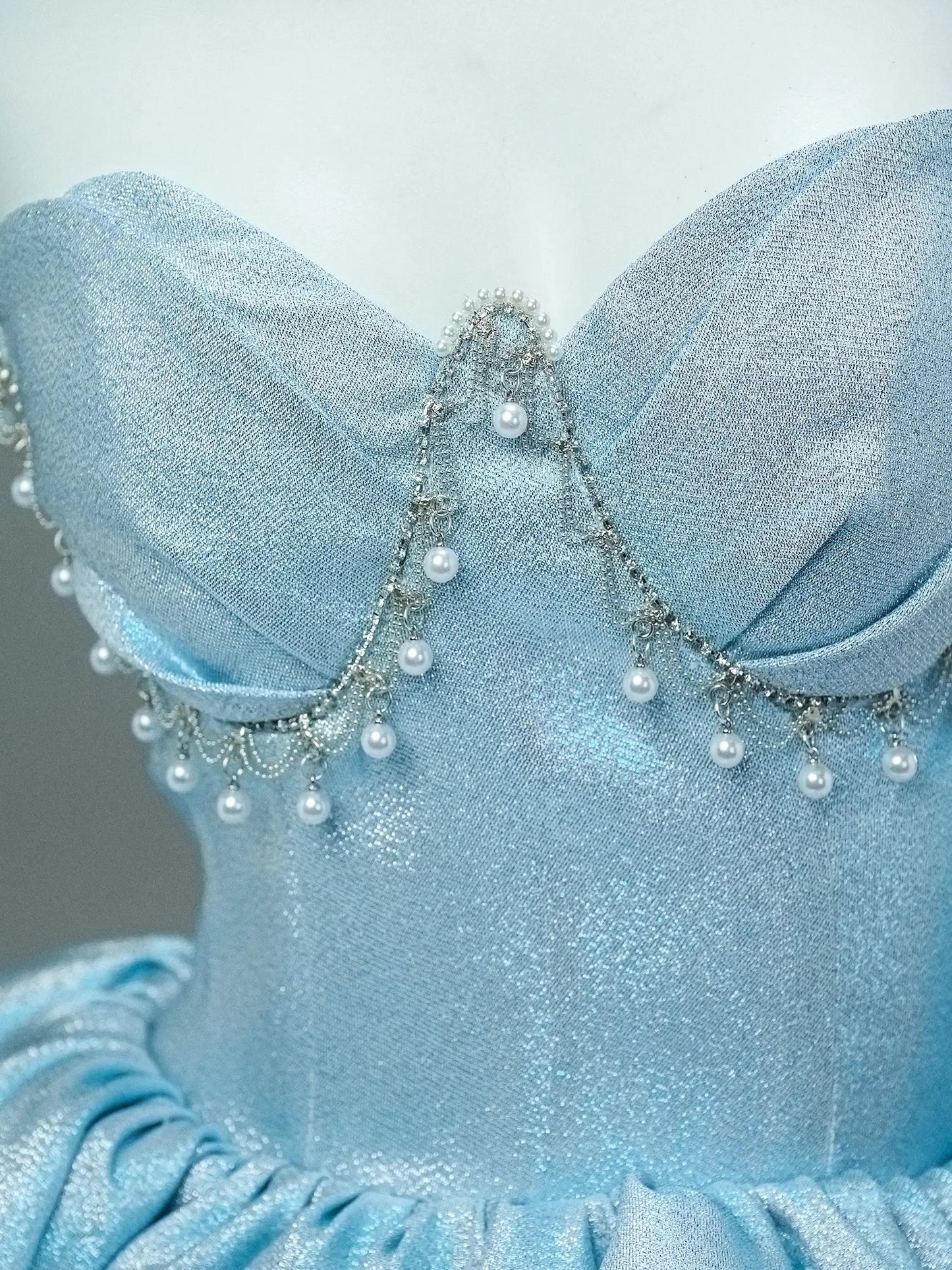 Light Blue Shimmering Satin Formal Gown with Ruffled Skirt & Sweetheart Neckline - CQ0125-Couture Gown 2025 -Viniodress-Blue-Custom Size-