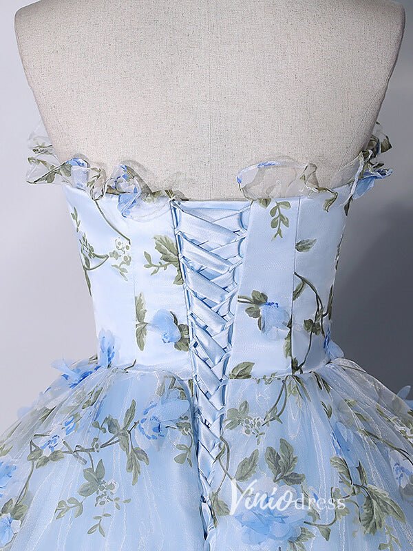 Light Blue Strapless Floral Lace Quinceanera Dresses FD3533-prom dresses 2025 -Viniodress-Light Blue-Custom Size-