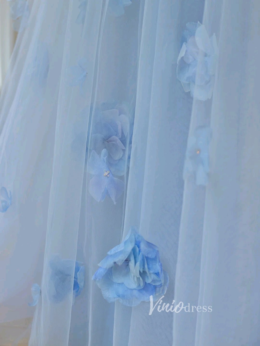 Light Blue Tulle Prom Dresses 3D Flower Long Sleeve Formal Dress FD3226-prom dresses 2025 -Viniodress-Light Blue-Custom Size-