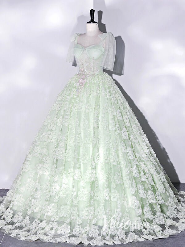 Light Green Lace Applique Prom Dresses Spaghetti Strap Formal Dress AD1006-prom dresses 2025 -Viniodress-Light Green-Custom Size-