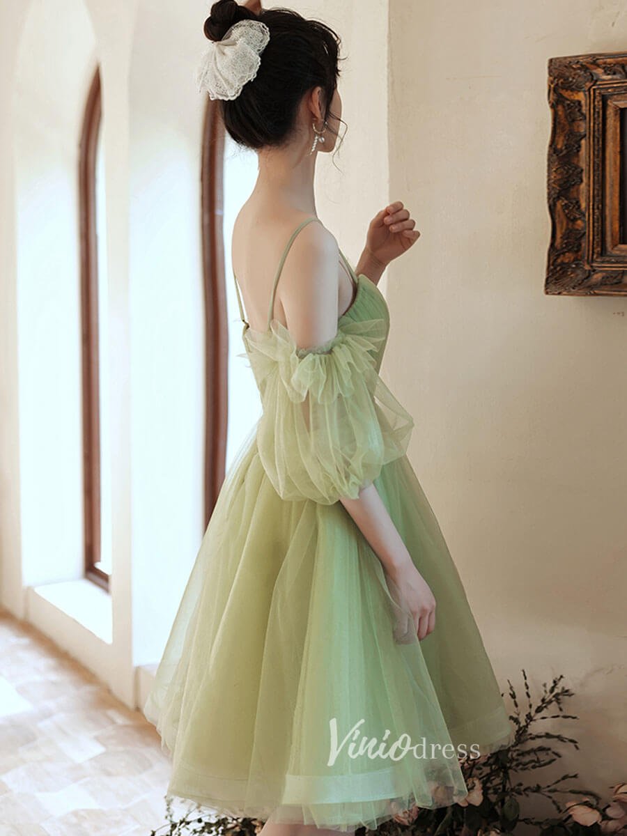 Light Green Tulle Homecoming Dresses Puffed Sleeve Short Prom Dress FD3180-prom dresses 2025 -Viniodress-Light Green-Custom Size-