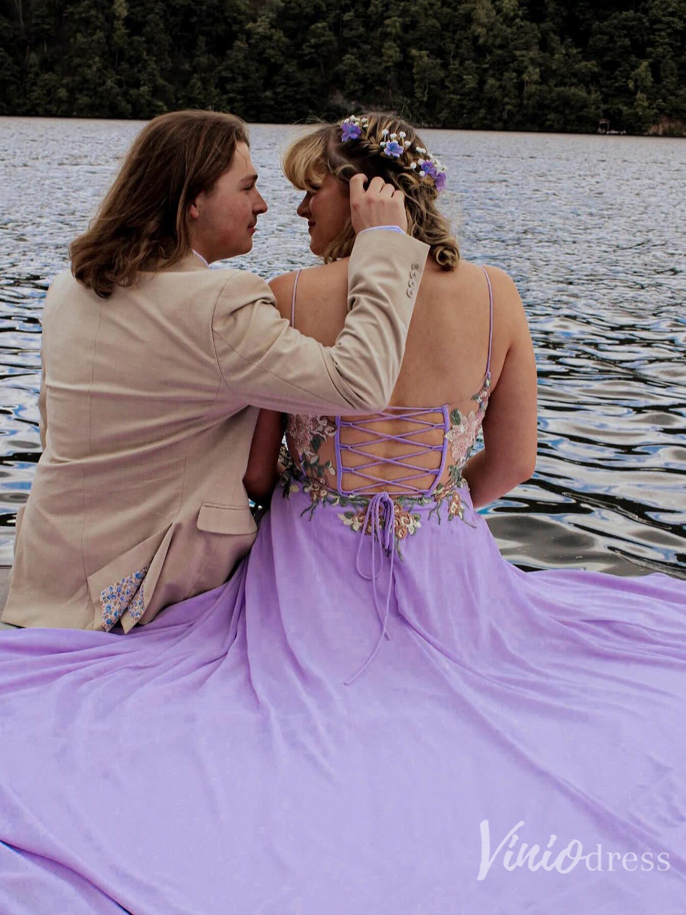 Lilac Floral Embroidered Prom Dress with Slit & Corset Back – FD6122-prom dresses 2025 -Viniodress-Lilac-Custom Size-