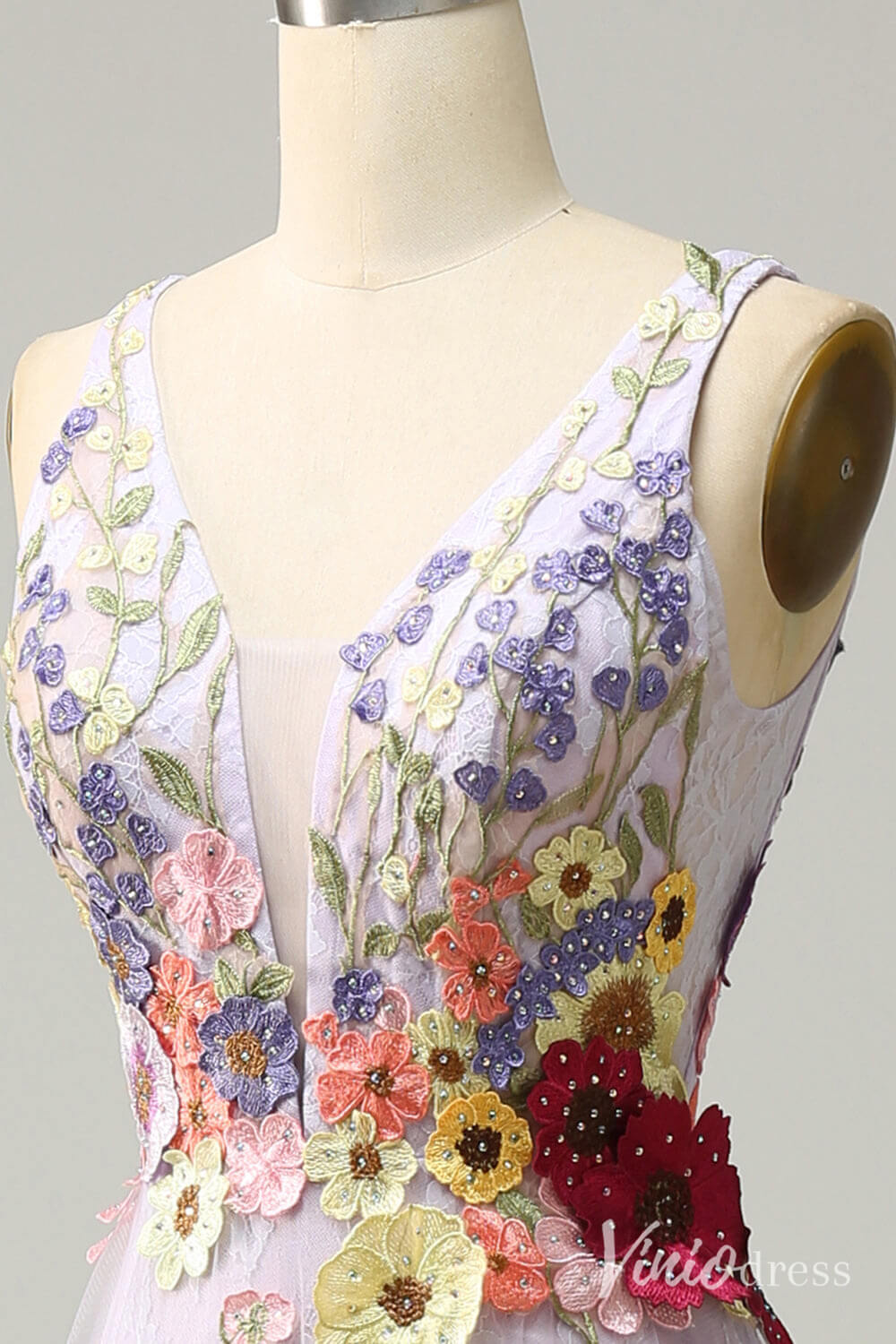 Lilac Floral V-Neck Prom Dresses Lace Applique Formal Gown AD1100-prom dresses 2025 -Viniodress-Lilac-Custom Size-