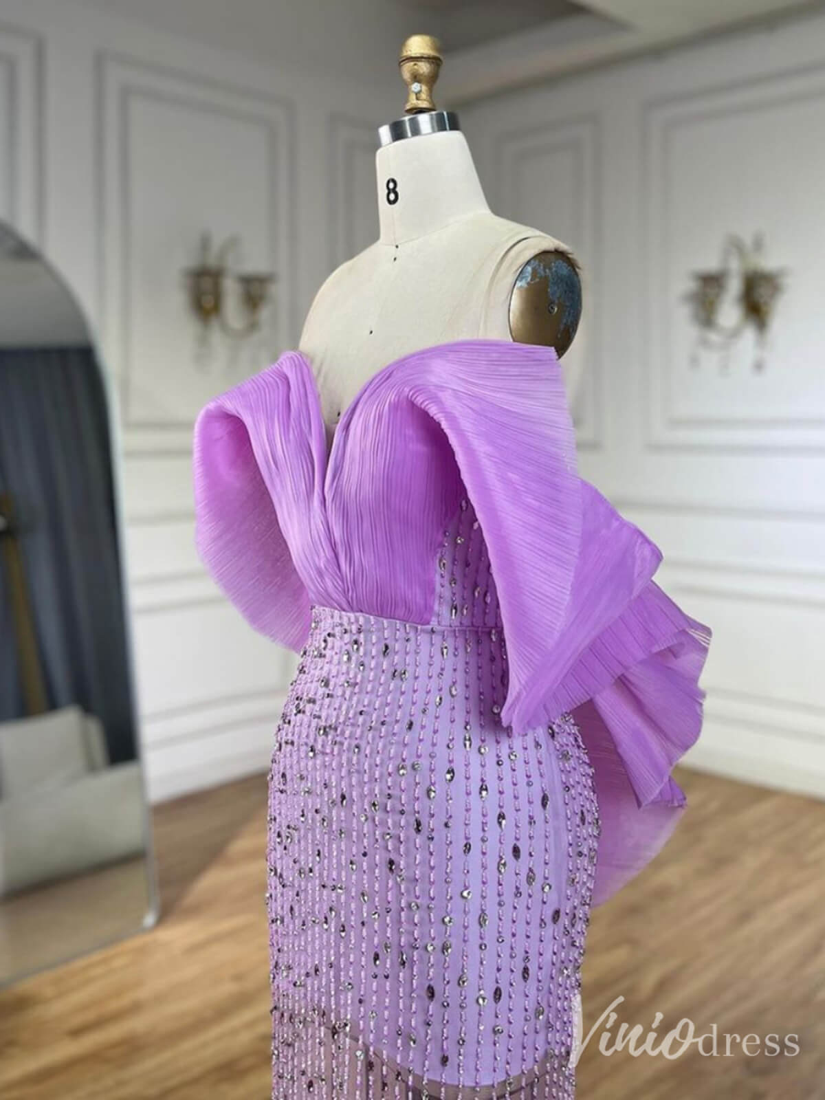 Lilac Sheer Beaded Prom Dresses Off the Shoulder Sweetheart Formal Dresses 20218-Evening Dresses 2025 -Viniodress-Lilac-US 2-