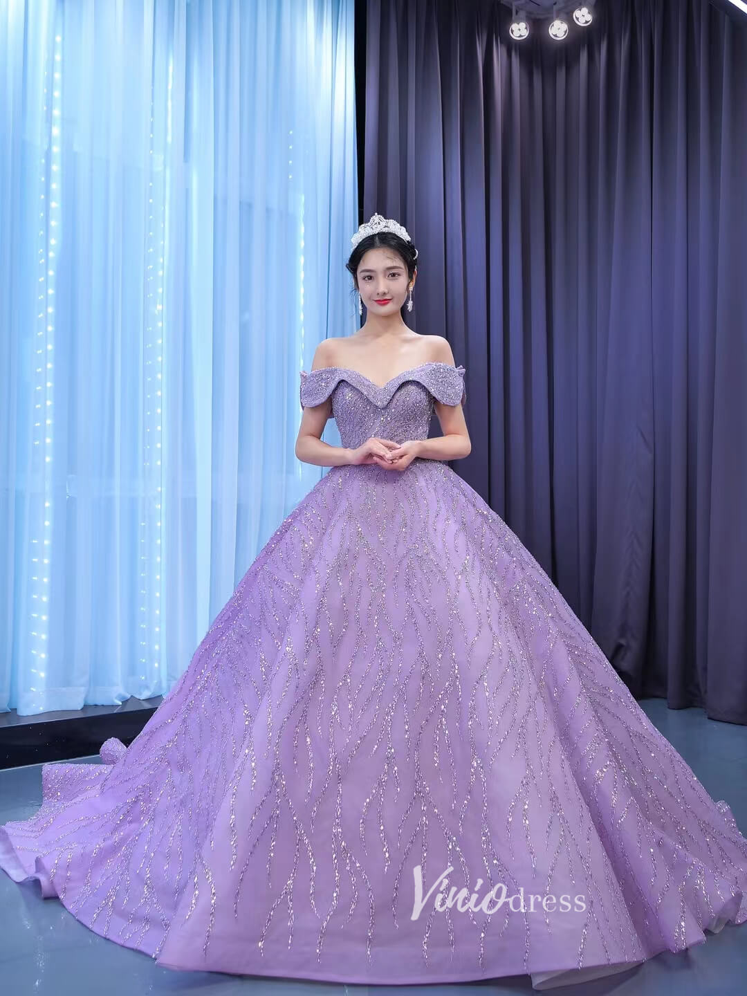 Lilac Sweet 16 Dress Beaded Ball Gown Wedding Dresses 67429 – Viniodress