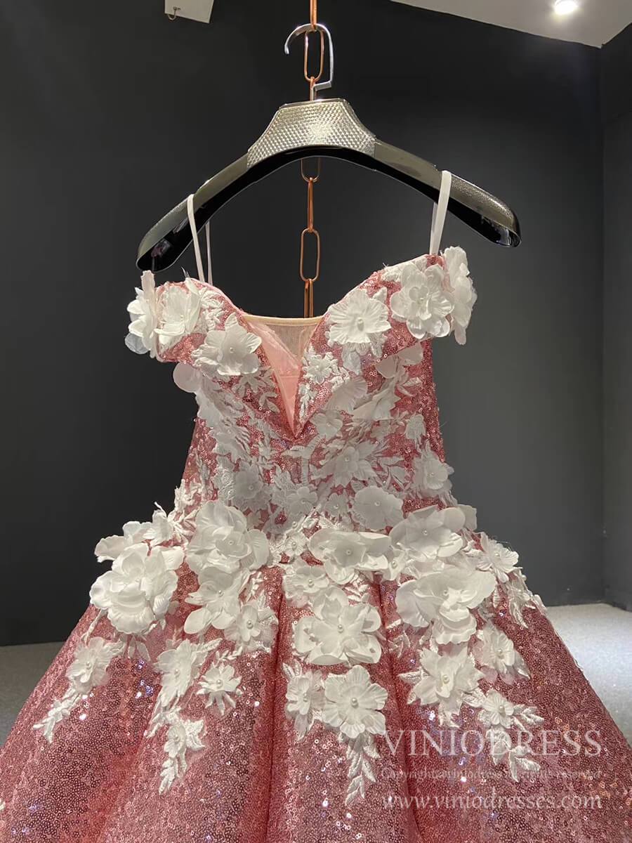 Little Girls Prom Dresses 3D Floral Pink Princess Dress 66662K for kids-Pageant Dresses for Kids 2025 -Viniodress-Blue-Custom Size-