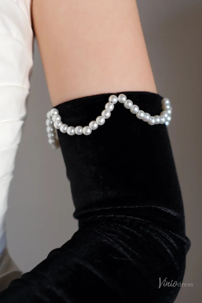 Long Black Velvet Opera Gloves for Women WG180-Bridal Gloves 2026-Viniodress-Black-