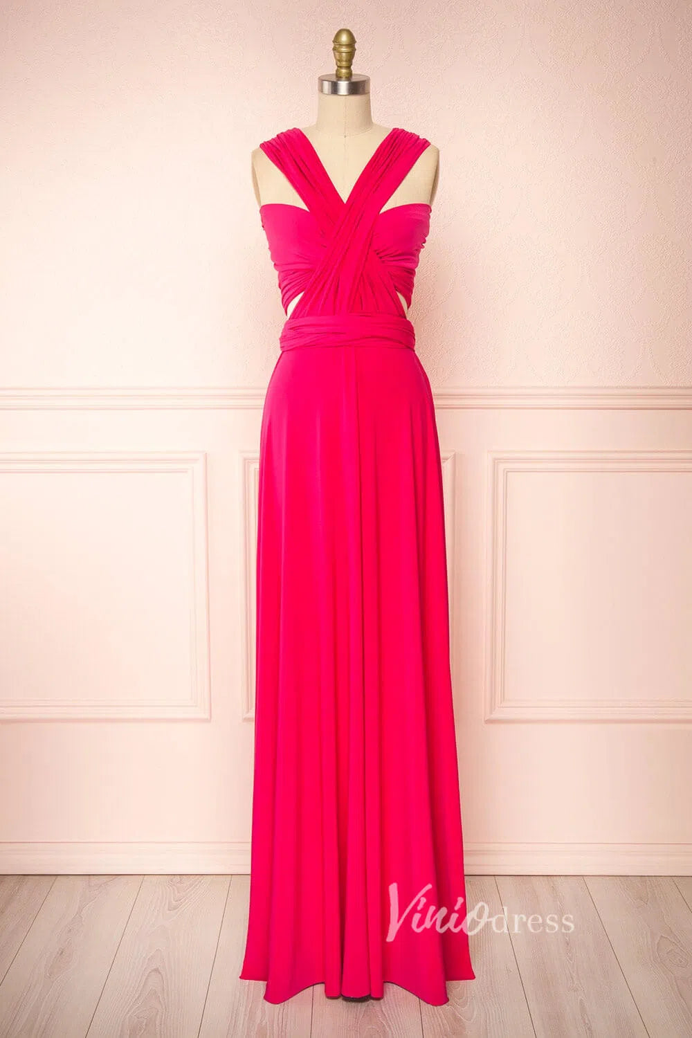 Long Bridesmaid Dresses Convertible Wrap Dress for Women VB1004-bridesmaid dresses 2025 -Viniodress-Pink-Custom Size-