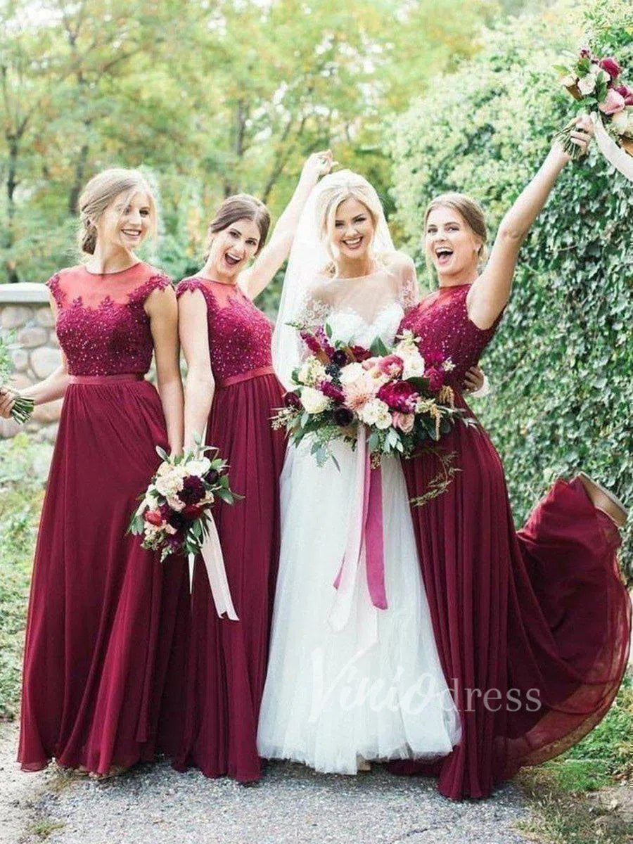 Long Chiffon Burgundy Bridesmaid Dresses VB1016 – Viniodress