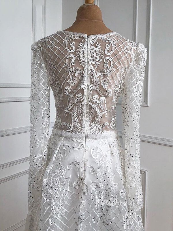 Long Sleeve Overskirt Formal Dresses Beaded Evening Gown FD2671B-Evening Dresses 2025 -Viniodress-Emerald Green-US 2-