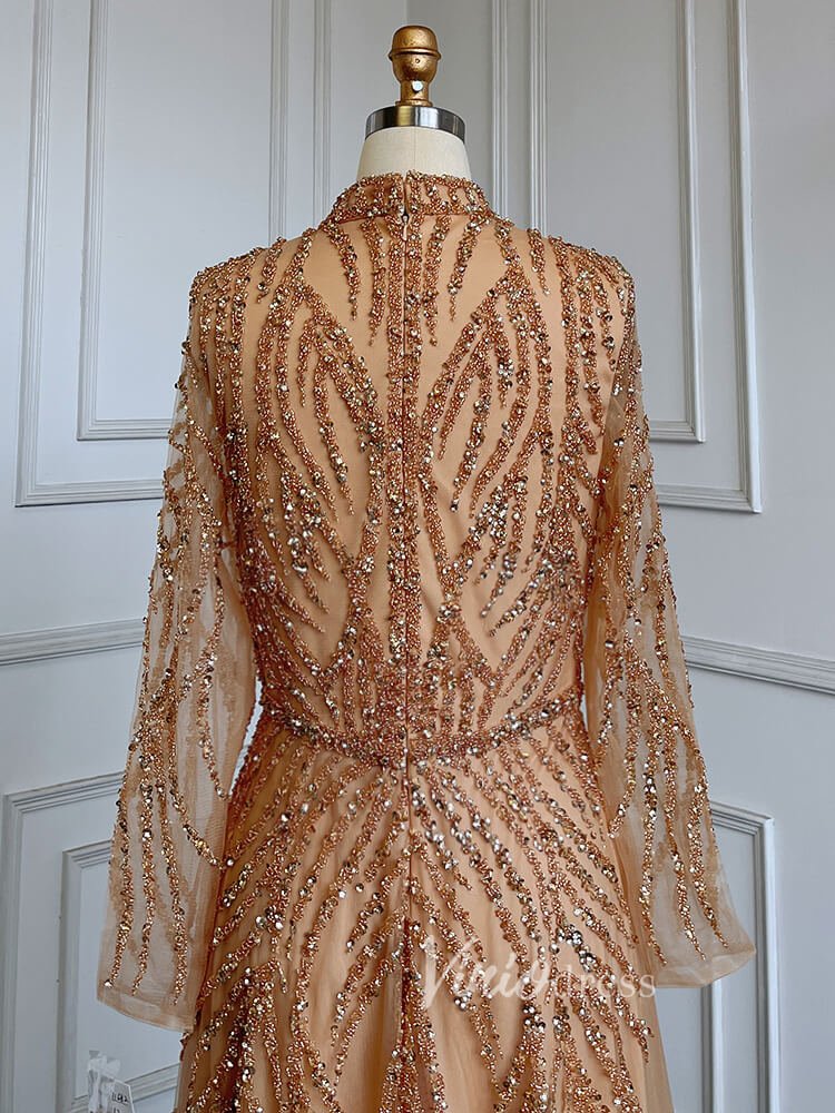 Luxury Beaded Evening Dresses High Neck Long Sleeve Mother of the Bride Dress 20019-Evening Dresses 2025 -Viniodress-Light Green-US 2-