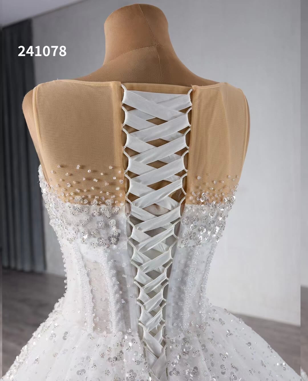 Luxury Beaded Wedding Dresses Sheer Sparkly Ball Gown Quince Dress 241078-wedding dresses 2025 -Viniodress-Ivory-Custom Size-