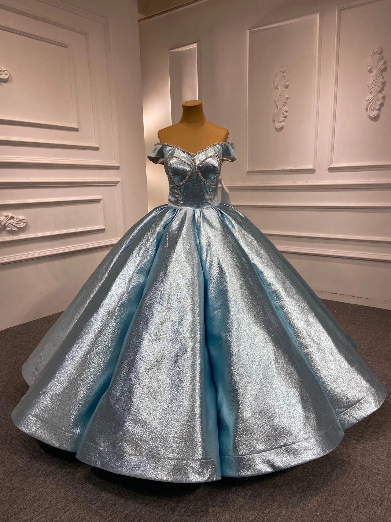 Luxury Glitter Quinceanera Dresses Beaded Off the Shoulder Princess Dress FD2410 viniodress-Quinceanera Dresses 2025 -Viniodress-Silver-Custom Size-