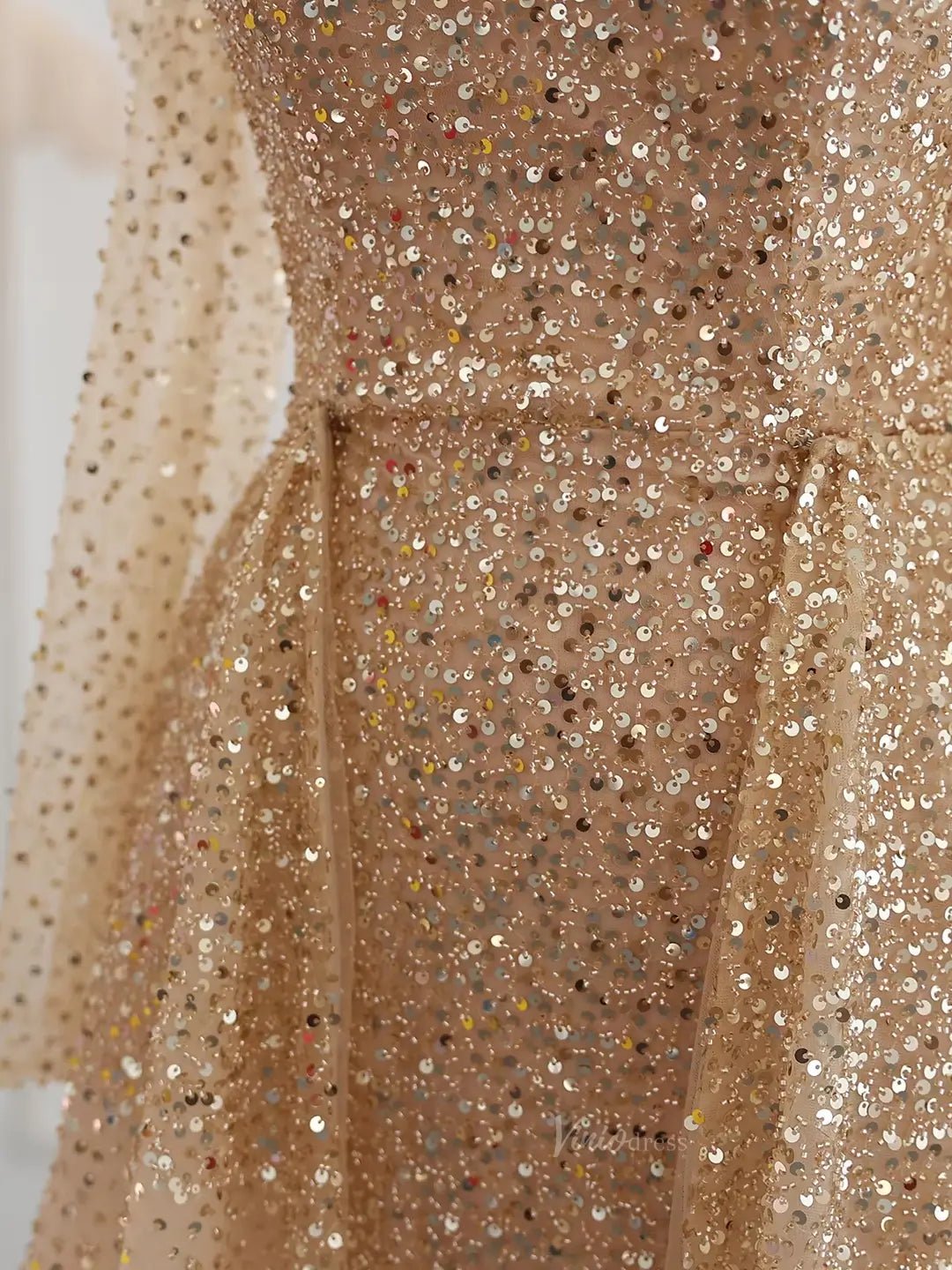 Luxury Gold Prom Dresses Overskirt Formal Dresses Off the Shoulder Long Sleeves BD051-Evening Dresses 2025 -Viniodress-Gold-US 2-