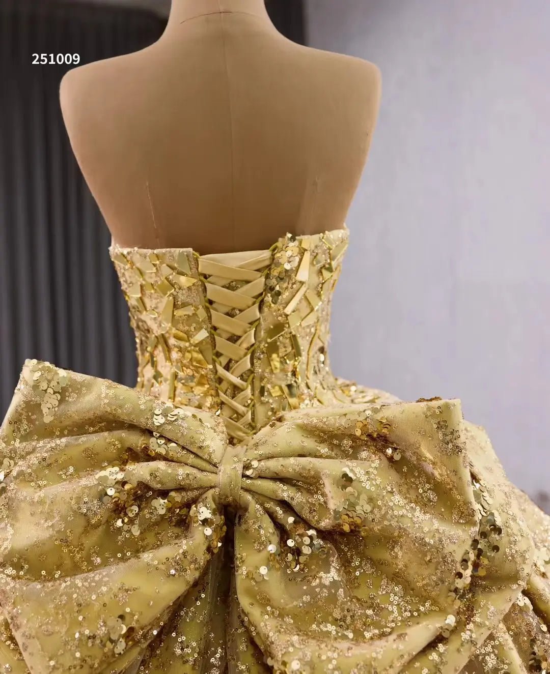 Luxury Gold Wedding Gown Strapless Debutante Dress with Bow 251009-Quinceanera Dresses 2025 -Viniodress-Gold-Custom Size-