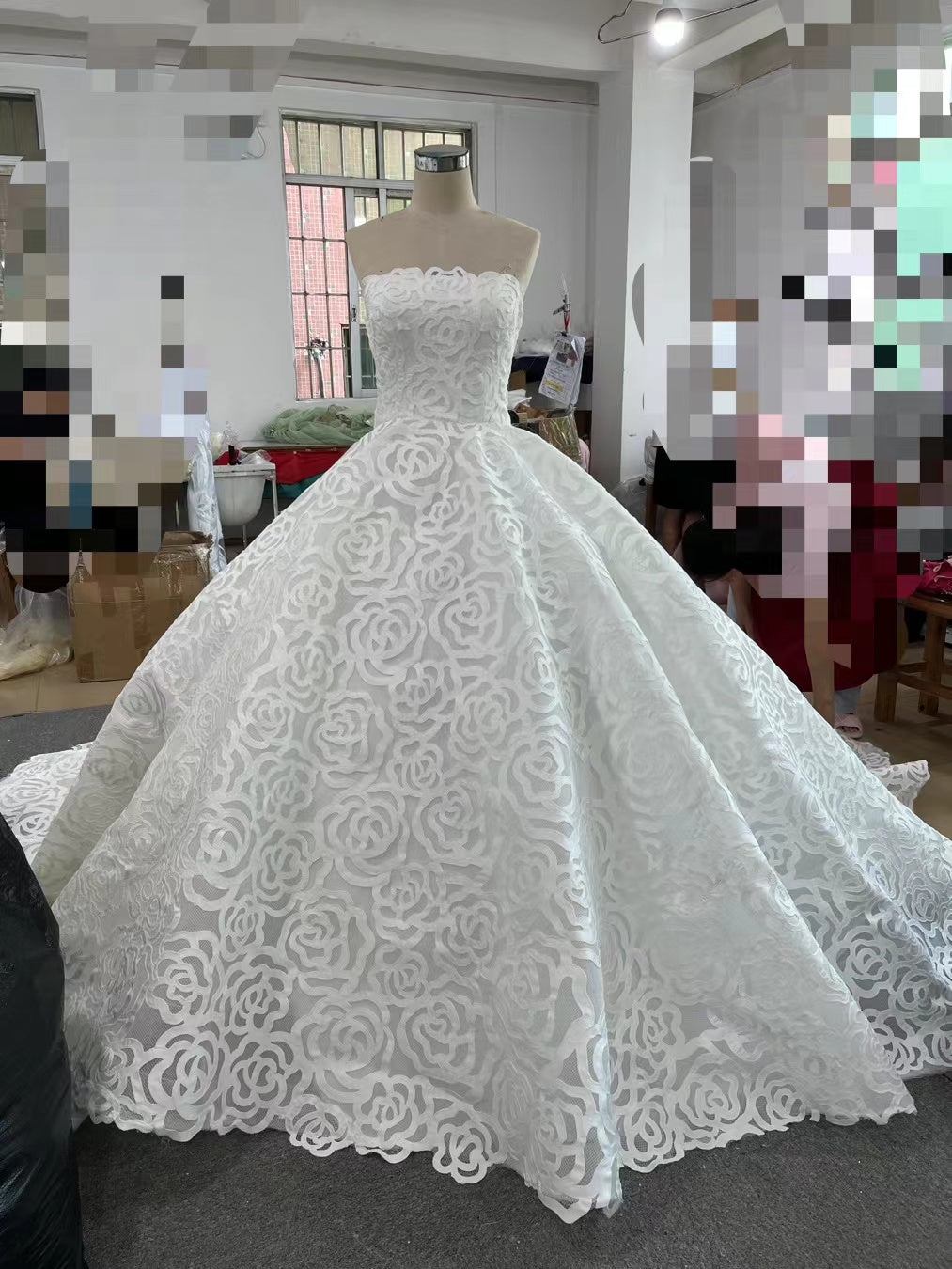 Luxury Strapless Rose Lace Ball Gown Wedding Dress | 4m Long Veil & Embroidered Rose Details 251045-wedding dresses 2026-Viniodress-Ivory-Dress Only-Custom Size