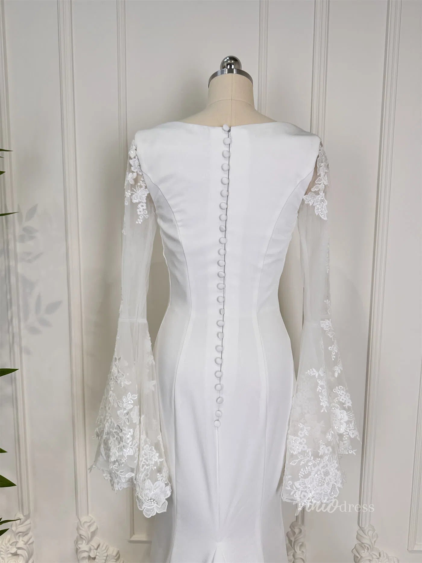 Mermaid Boho Wedding Dresses Long Lace Flare Sleeves,Square Neck 80011-wedding dresses 2025 -Viniodress-Ivory-Custom Size-23in/60cm