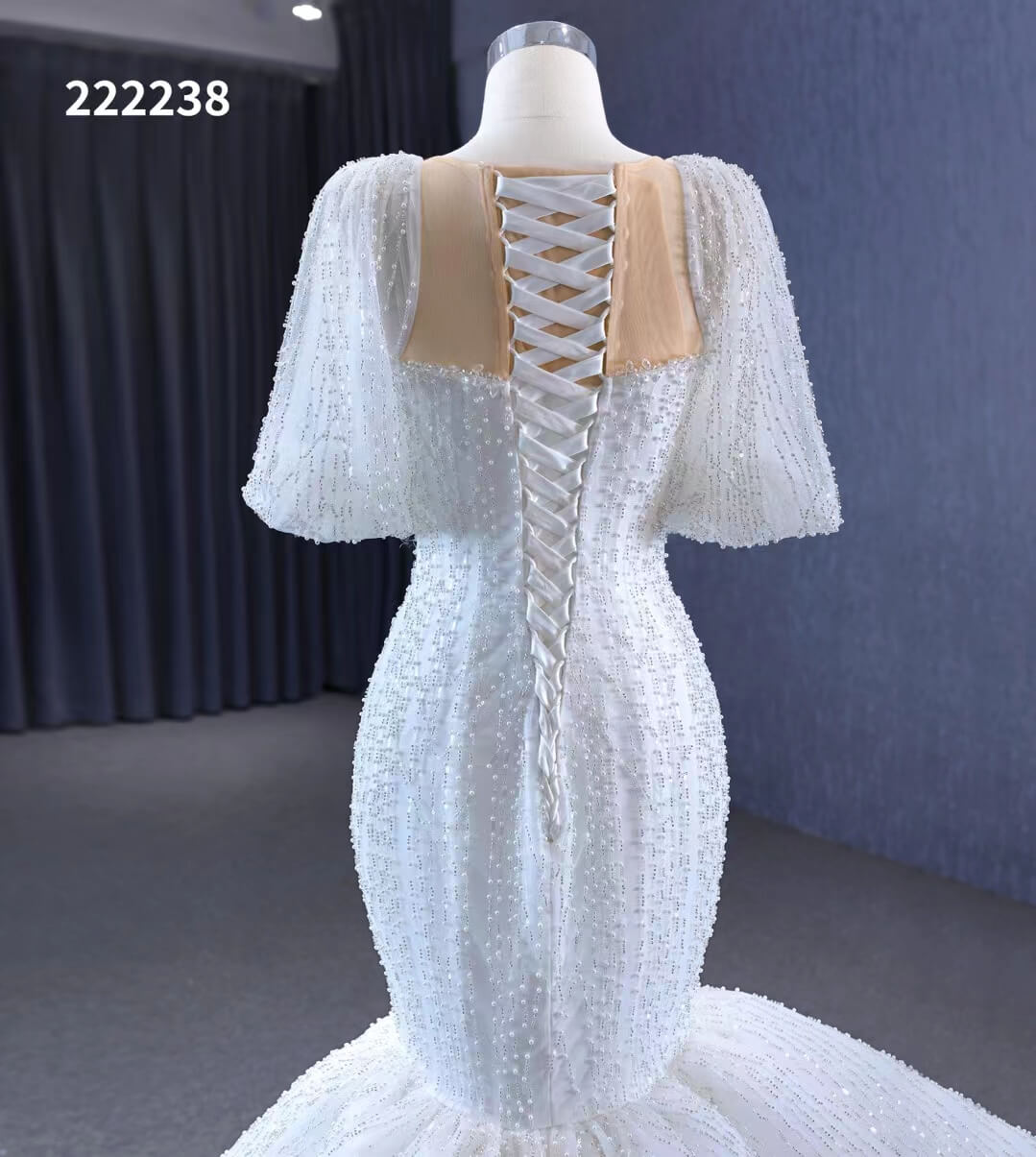 Mermaid Pearl Wedding Dresses Puffed Sleeve Bridal Dress 222238-wedding dresses 2025 -Viniodress-Ivory-Custom Size-