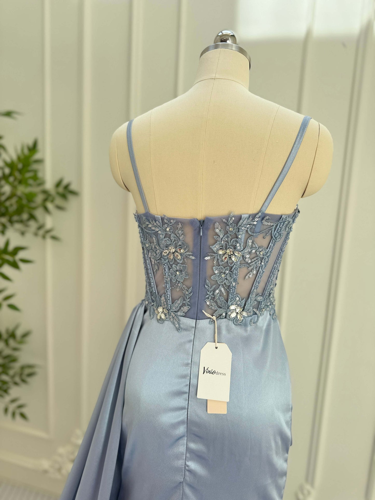 Mermaid Satin Prom Dresses 2025 with Slit Sparkly Wedding Guest Dress – FD5042-prom dresses 2025 -Viniodress-Sage-Custom Size-