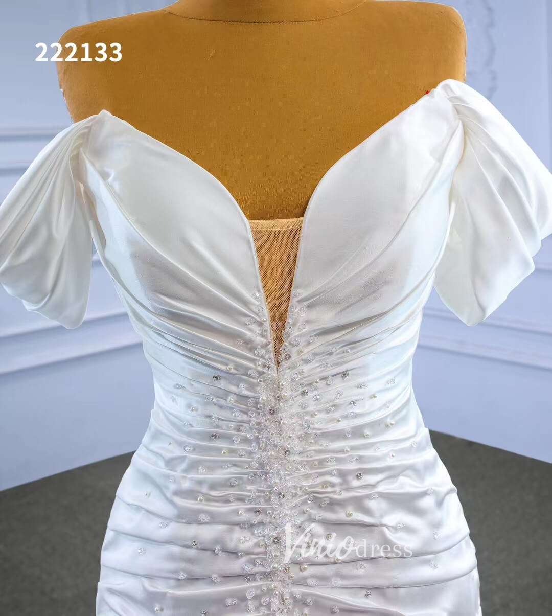 Mermaid Satin Wedding Dresses Off the Shoulder Bridal Dress 222133-wedding dresses 2025 -Viniodress-Ivory-Custom Size-