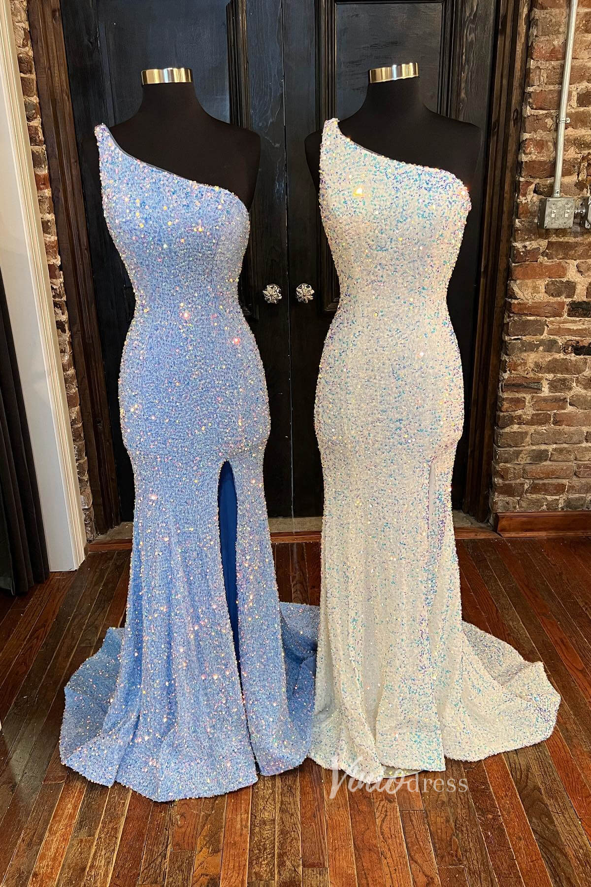 Mermaid Sequin Prom Dress One Shoulder Formal Dresses FD2959-prom dresses 2025 -Viniodress-Teal-Custom Size-