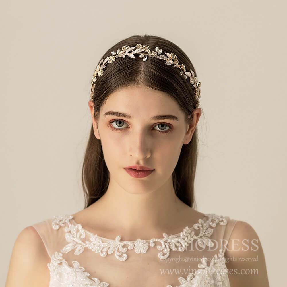 Metal Leaf Bridal Headband AC1197-Headpieces 2025 -Viniodress-Headband-
