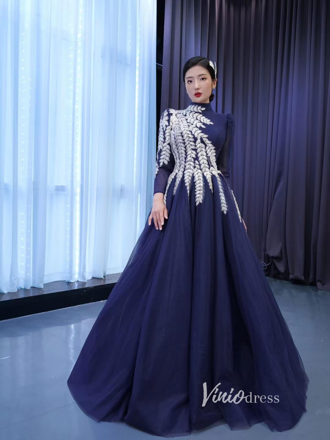 Modest High Neck Ball Gown Long Sleeve Formal Dresses 67530 Custom Colors / US16 Modest High Neck Ball Gown Long Sleeve Formal Dresses 67530 – Viniodress