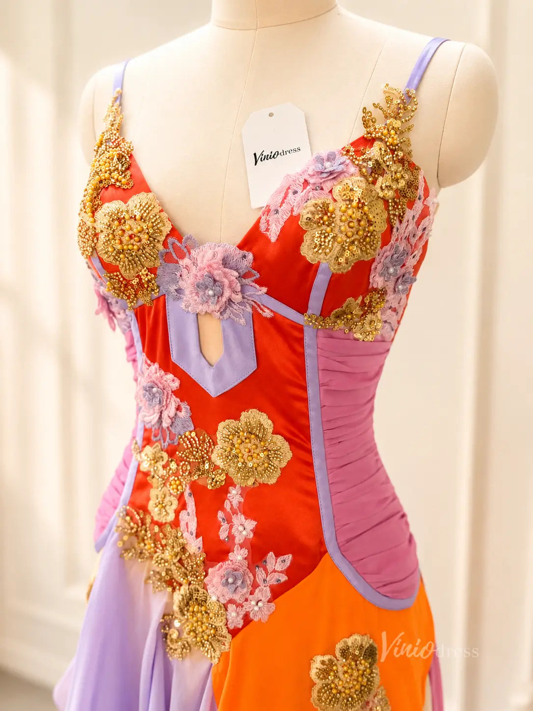 Multi Color Chiffon Vintage Dress with Corset Bodice and Ruffled Tiered Skirt RF500-prom dresses 2026-Viniodress-Orange-Custom Size – Add Measurements in Cart-