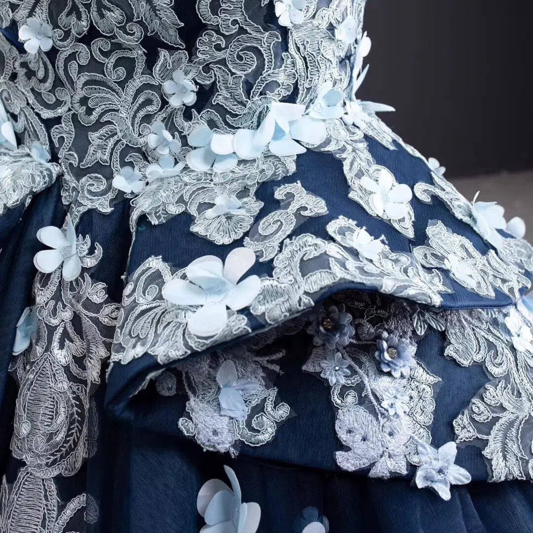 Navy Blue Floral Mermaid Prom Dresses Trumpet Lace Pageant Dress FD1111-prom dresses 2025 -Viniodress-Navy Blue-Custom Size-