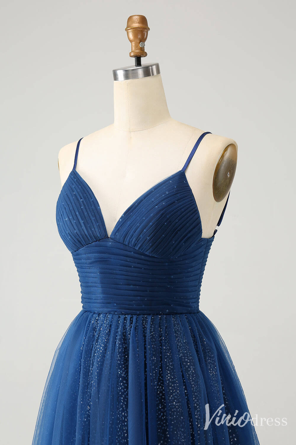 Navy Blue Spaghetti Strap Homecoming Dresses A Line V-Neck Back to School Dress S24024-prom dresses 2025 -Viniodress-Navy Blue-Custom Size-