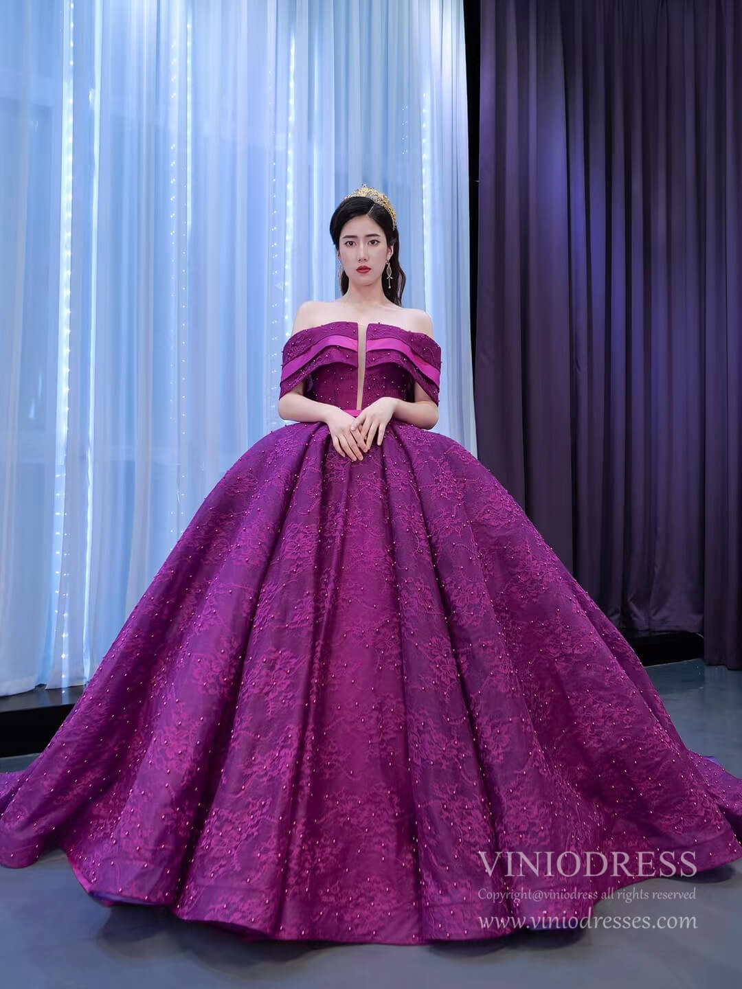 New Magenta Lace Quinceañera Dresses Princess Ball Gown 67370 viniodre –  Viniodress