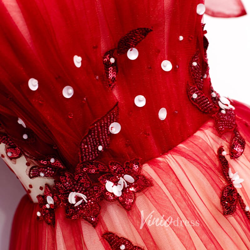 Off Shoulder Red Long Prom Dress Ombre Tulle Formal Dresses FD2629-prom dresses 2025 -Viniodress-Red-Custom Size-