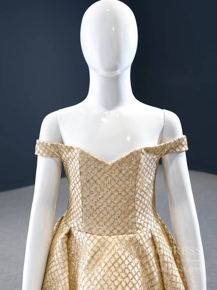Off the Shoulder Gold Prom Dress for Little Girls FD1087C-Pageant Dresses for Kids 2025 -Viniodress-As Picture-Custom Size-